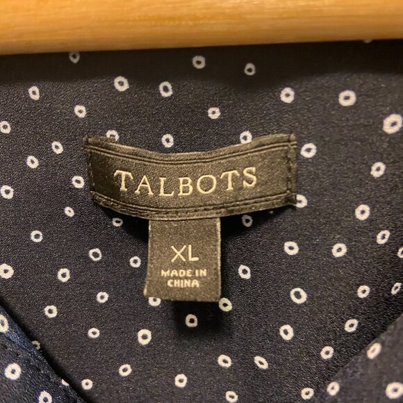 Talbots Navy White Polka Dot Wrinkle Free Button Up Blouse - Picture 3 of 5